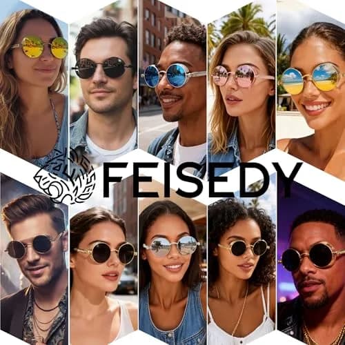 FEISEDY Retro Gothic Steampunk Sunglasses Round Metal Frame Punk Circle Inspired Shade Men B1857 thumbnail 4