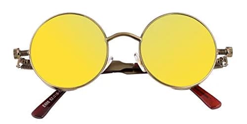 FEISEDY Retro Gothic Steampunk Sunglasses Round Metal Frame Bronze/Goldgreen | UV400 Protection thumbnail 2