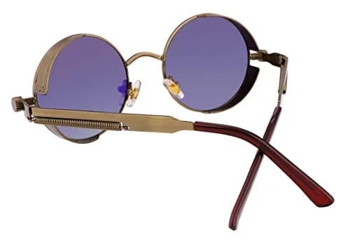 FEISEDY Retro Gothic Steampunk Sunglasses Round Metal Frame Bronze/Goldgreen | UV400 Protection thumbnail 3
