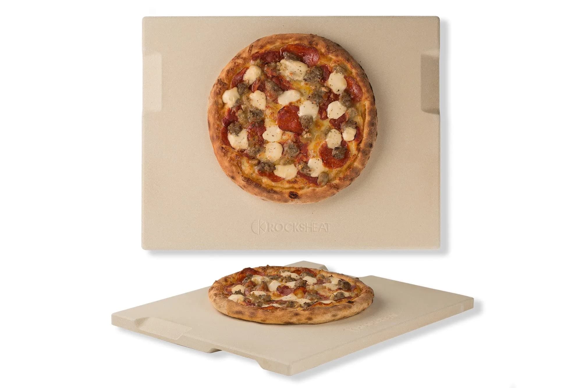 ROCKSHEAT Pizza Stone for Oven & Grill 15x12 Inch | Heavy Duty Cordierite Baking Stone with Handles - main product image