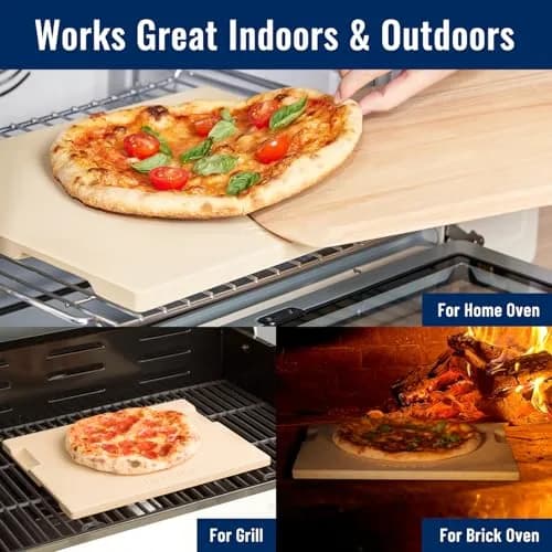 ROCKSHEAT Pizza Stone for Oven & Grill 15x12 Inch | Heavy Duty Cordierite Baking Stone with Handles thumbnail 5