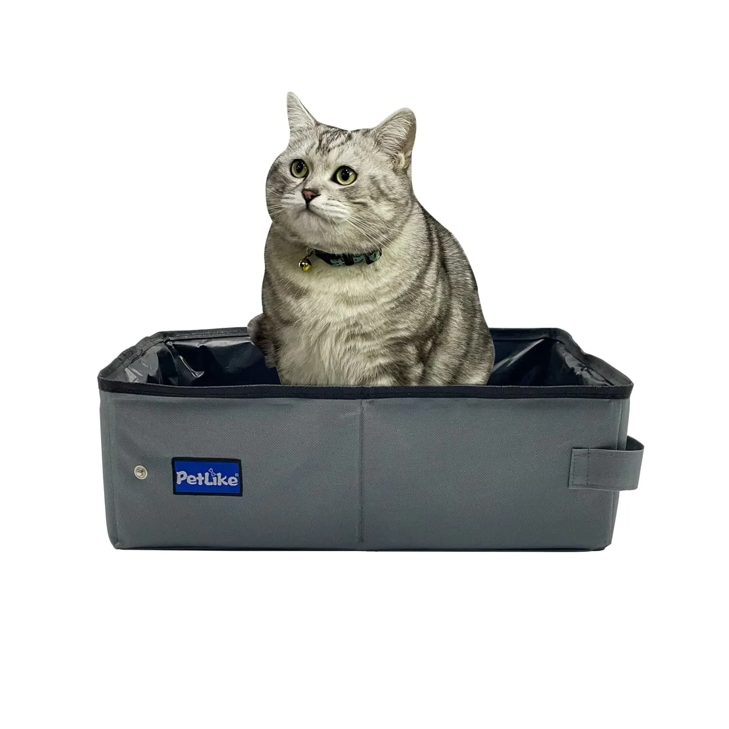 PetLike Travel Cat Litter Box Medium Aqua Set | Collapsible Portable Tray Carrier for Small Medium Cats — Light Grey / Medium