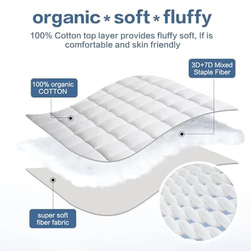 LEISURE TOWN Cotton California King Mattress Pad Fitted Quilted Mattress Cover 72"x84" (21" Deep Pocket) | Breathable Soft Comfort thumbnail 3