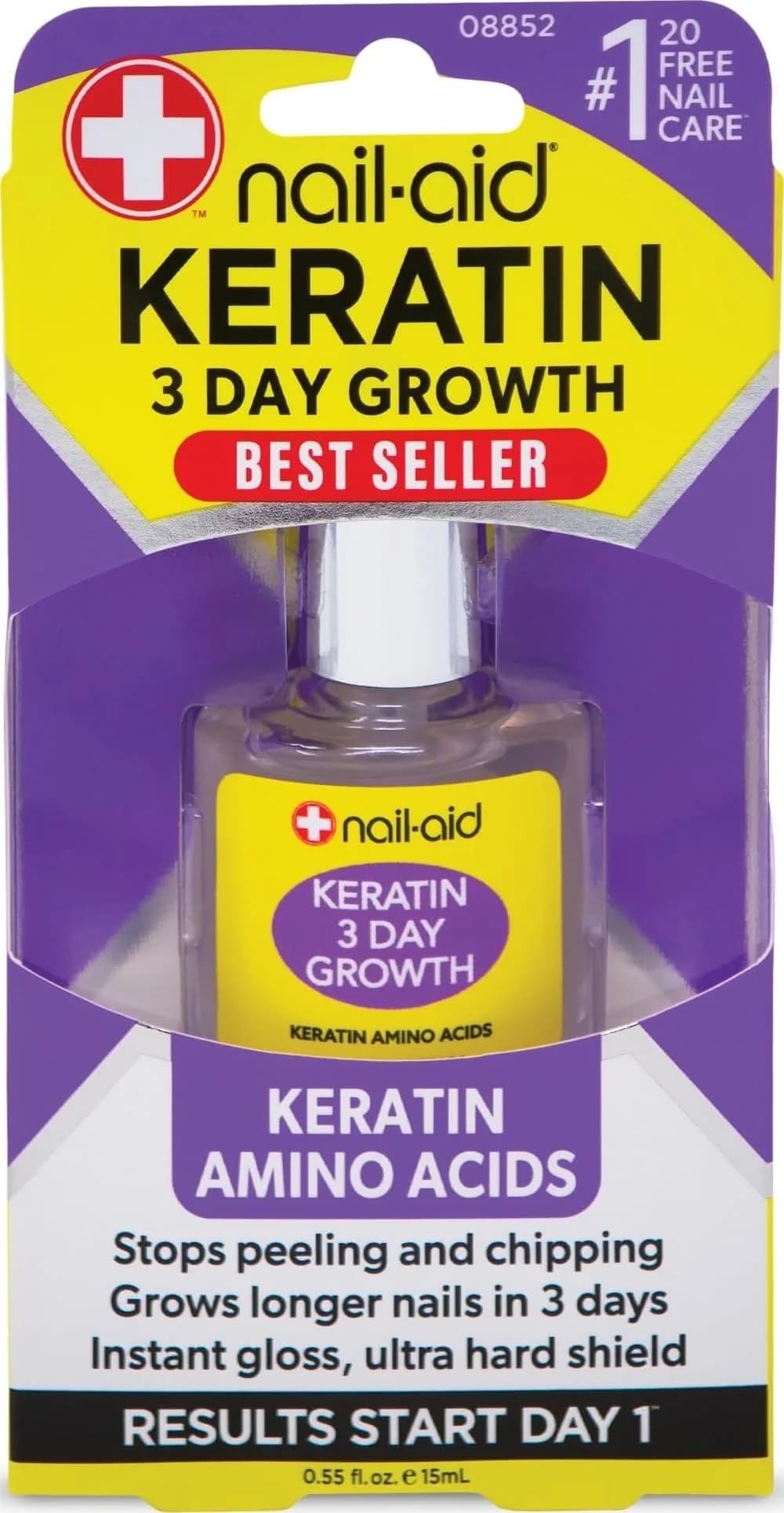 Nail-Aid Keratin 3 Day Growth Nail Strengthener 16ml (0.55 Fl Oz) | Strengthens Weak Nails — Clear