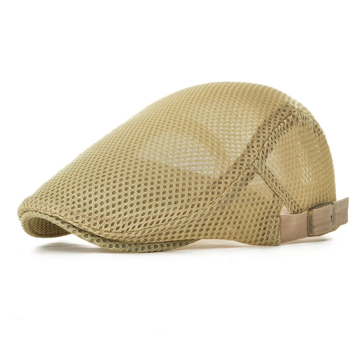 VOBOOM Men's Breathable Mesh Summer Hat Adjustable Newsboy Beret Ivy Cabbie Flat Cap Navy 57-60cm (2.25-2.36in) — Khaki