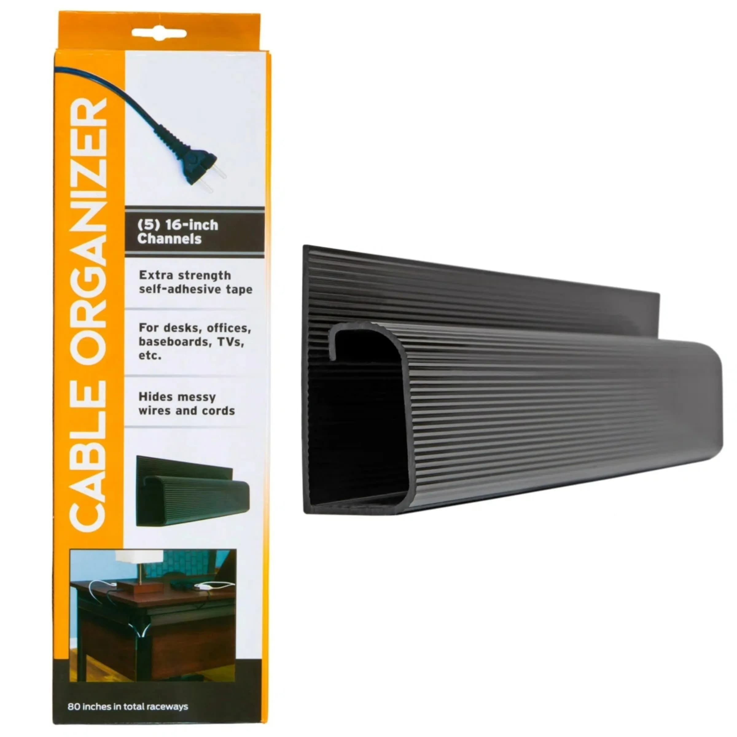 SimpleCord 5 Pack of 16-Inch J Channel Cable Management Under Desk | Easy Adhesive Mount Cord Organizer