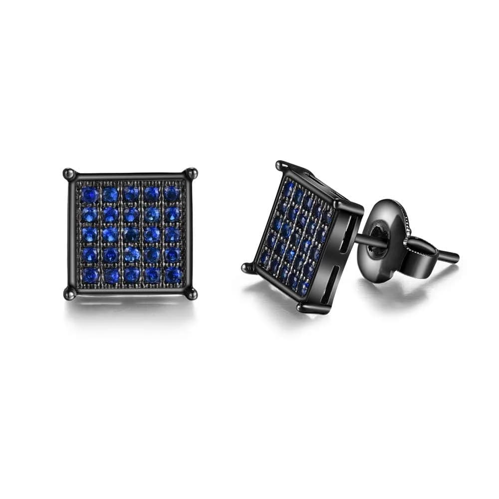 Tarsus 8mm Mens Square Earrings Blue Stud Diamond Crystal | Stainless Steel Jewelry