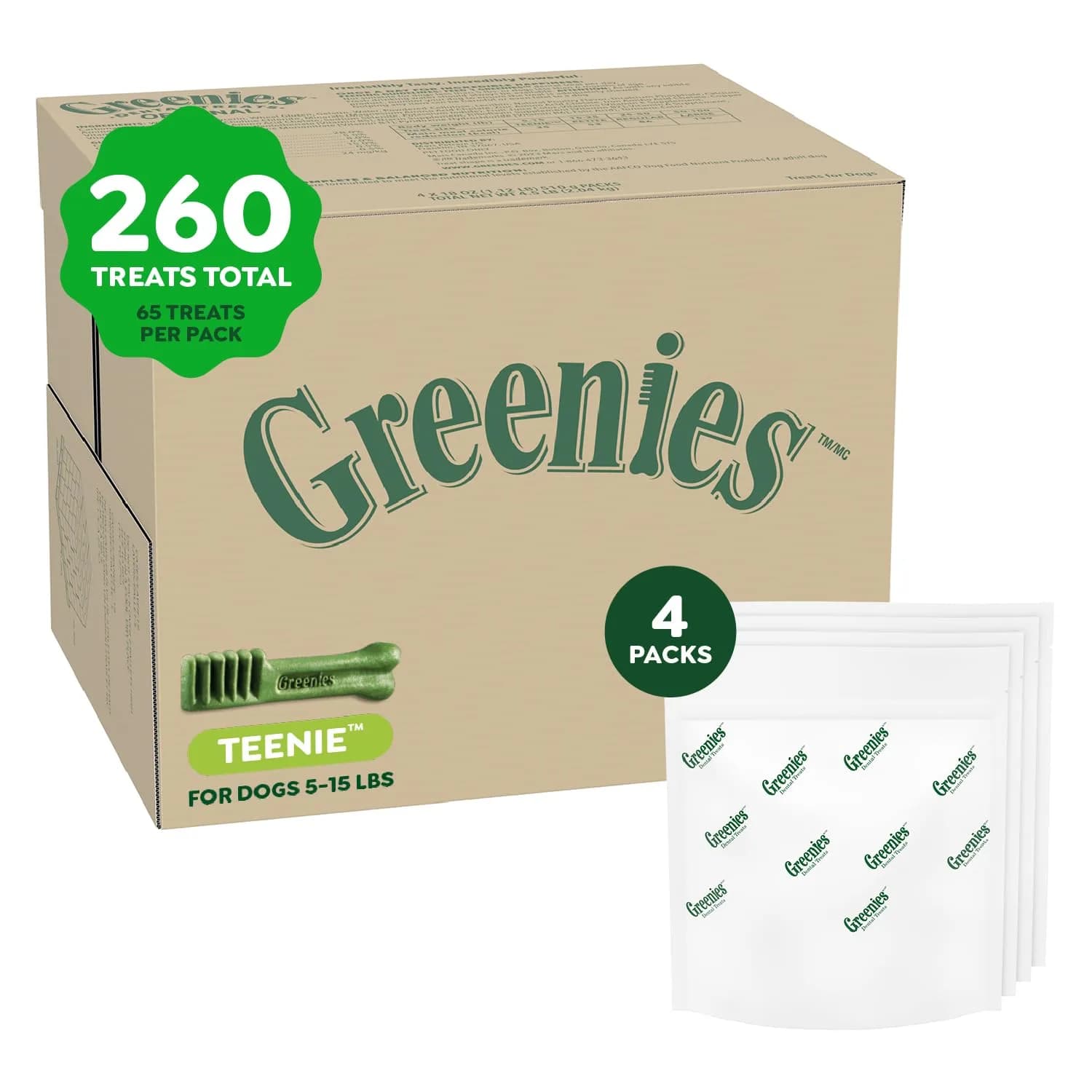 Greenies Teenie Original Natural Dental Dog Treats, Chicken, 260 Count (Pack of 4) | Vet-Recommended Dental Care for Small Dogs