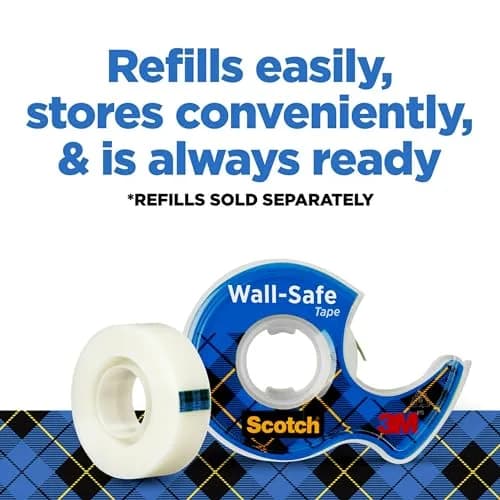 Scotch Wall-Safe Tape Dispenser with 1 Roll | Removable Tape for Photos & Art, 1.9cm x 1651cm (3/4 in x 650 in) thumbnail 7