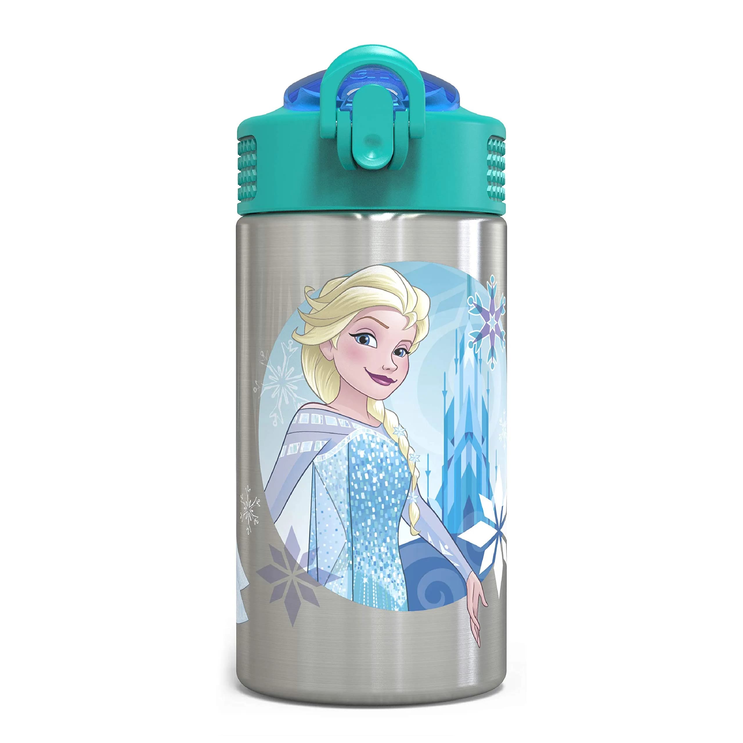 Zak Designs Frozen Stainless Steel Kids Water Bottle 444ml (15.5oz) | Leak-Proof Flip Straw for Ages 3+ - main product image