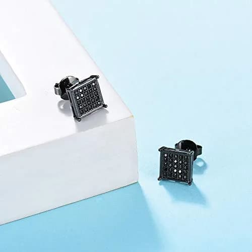 Tarsus 8mm Mens Square Earrings Black Stud Diamond Crystal | Stainless Steel thumbnail 4