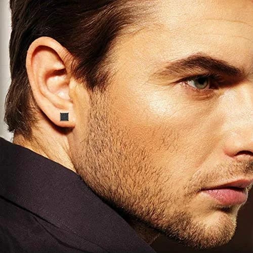 Tarsus 8mm Mens Square Earrings Black Stud Diamond Crystal | Stainless Steel thumbnail 6