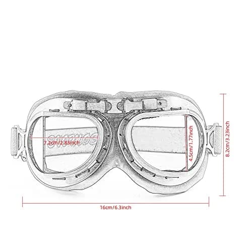evomosa Vintage Pilot Style Motorcycle Goggles | 18.29 cm (7.1 in) Width, 7.9 cm (3.1 in) Height thumbnail 6