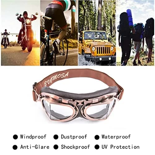 evomosa Vintage Pilot Style Motorcycle Goggles | 18.29 cm (7.1 in) Width, 7.9 cm (3.1 in) Height thumbnail 2