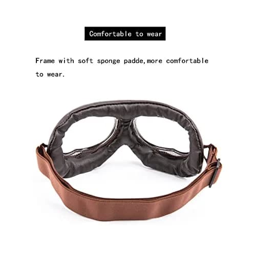 evomosa Vintage Pilot Style Motorcycle Goggles | 18.29 cm (7.1 in) Width, 7.9 cm (3.1 in) Height thumbnail 4