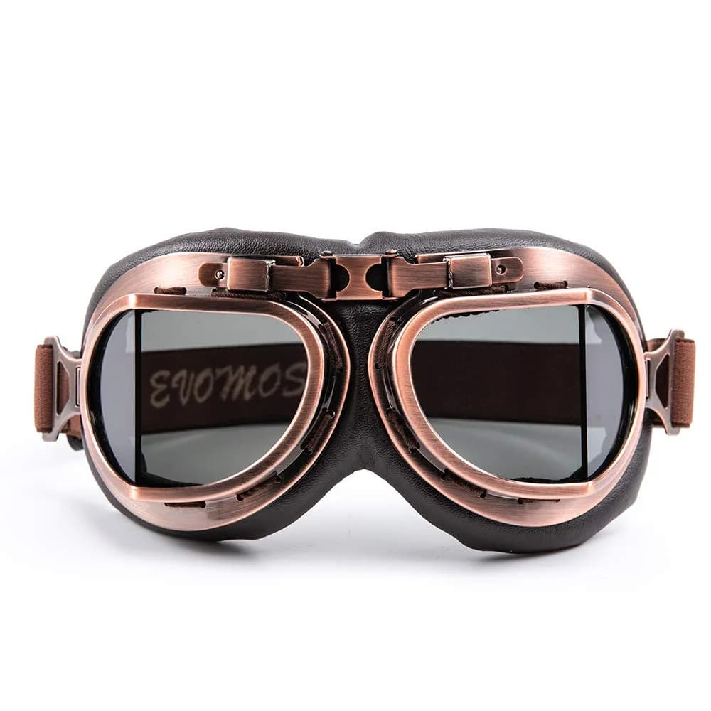 evomosa Vintage Motorcycle Goggles, Windproof Anti-Fog & Impact UV Protection Aviator Pilot Motocross Goggles, One Size, Copper | OTG Fit for Indian Roads — Copper