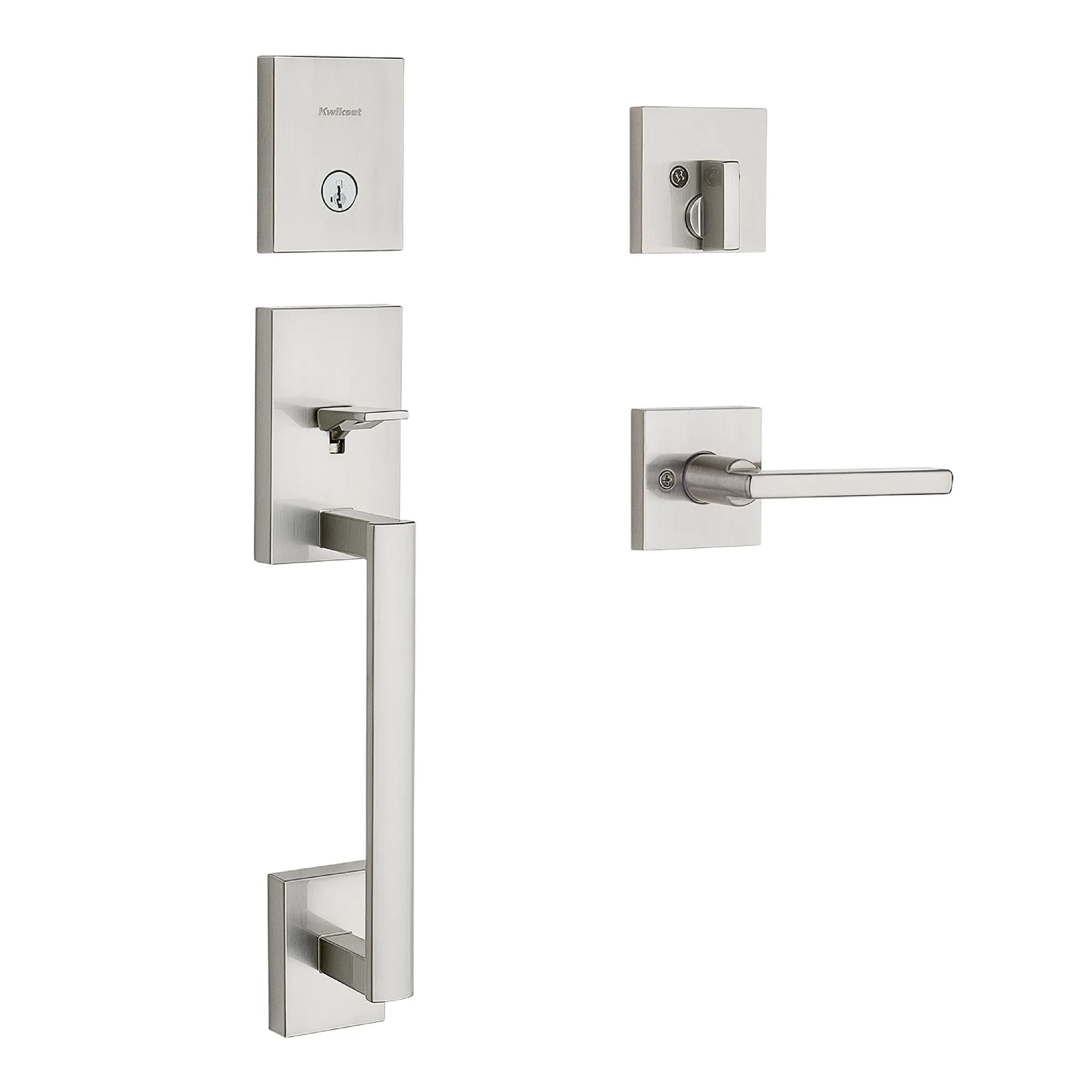 Kwikset San Clemente Handleset with Deadbolt, Satin Nickel | BHMA Grade 1 Certified Security - main product image