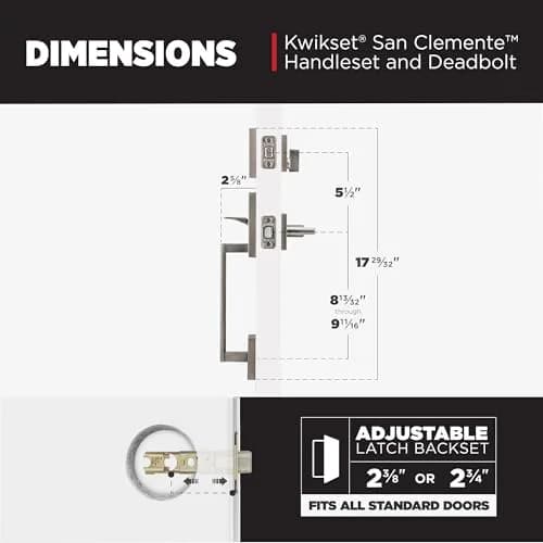 Kwikset San Clemente Handleset with Deadbolt, Satin Nickel | BHMA Grade 1 Certified Security thumbnail 7