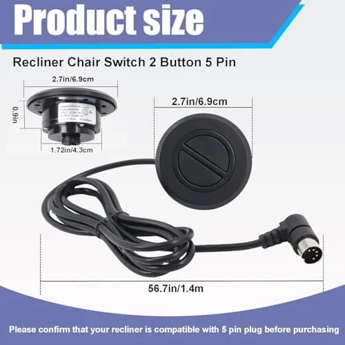 Podoy 2-Button 5-Pin Power Recliner Hand Control Replacement | Universal Fit, Durable ABS Plastic, Black thumbnail 2