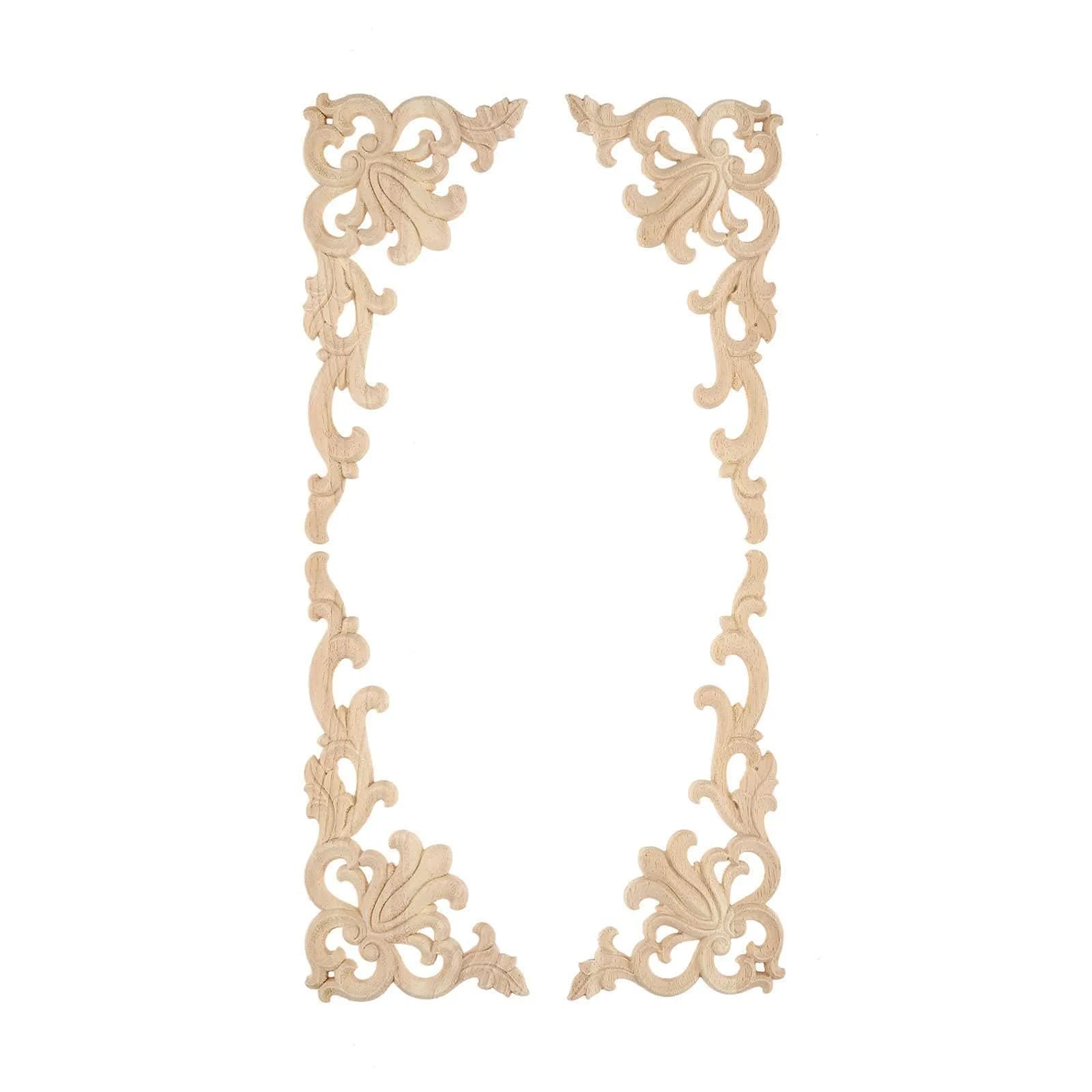 MUXSAM Wood Carved Appliques Onlays 20 cm (7.87") | 4-Pair Set for Furniture Corners — 2-pair(4pcs)