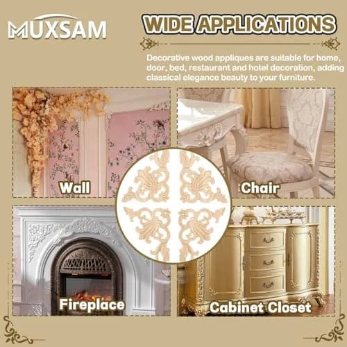 MUXSAM Wood Carved Appliques 20x10cm (7.87"x3.94") | Authentic European Style Furniture Accents thumbnail 6