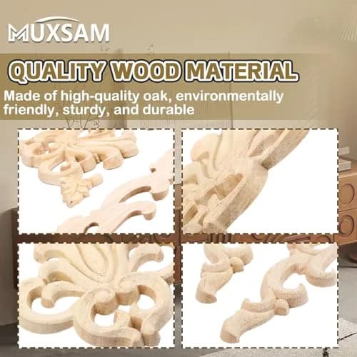 MUXSAM Wood Carved Appliques Onlays 20cm x 10cm (7.87" x 3.94") | European Style Furniture Corner Decals thumbnail 5