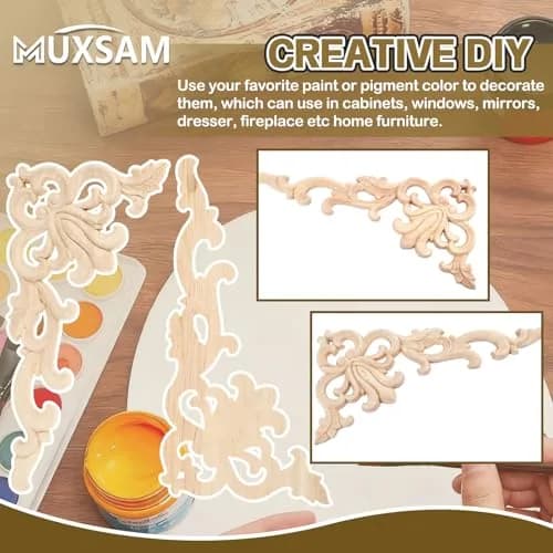 MUXSAM Wood Carved Appliques Onlays 20cm x 10cm (7.87" x 3.94") | European Style Furniture Corner Decals thumbnail 7