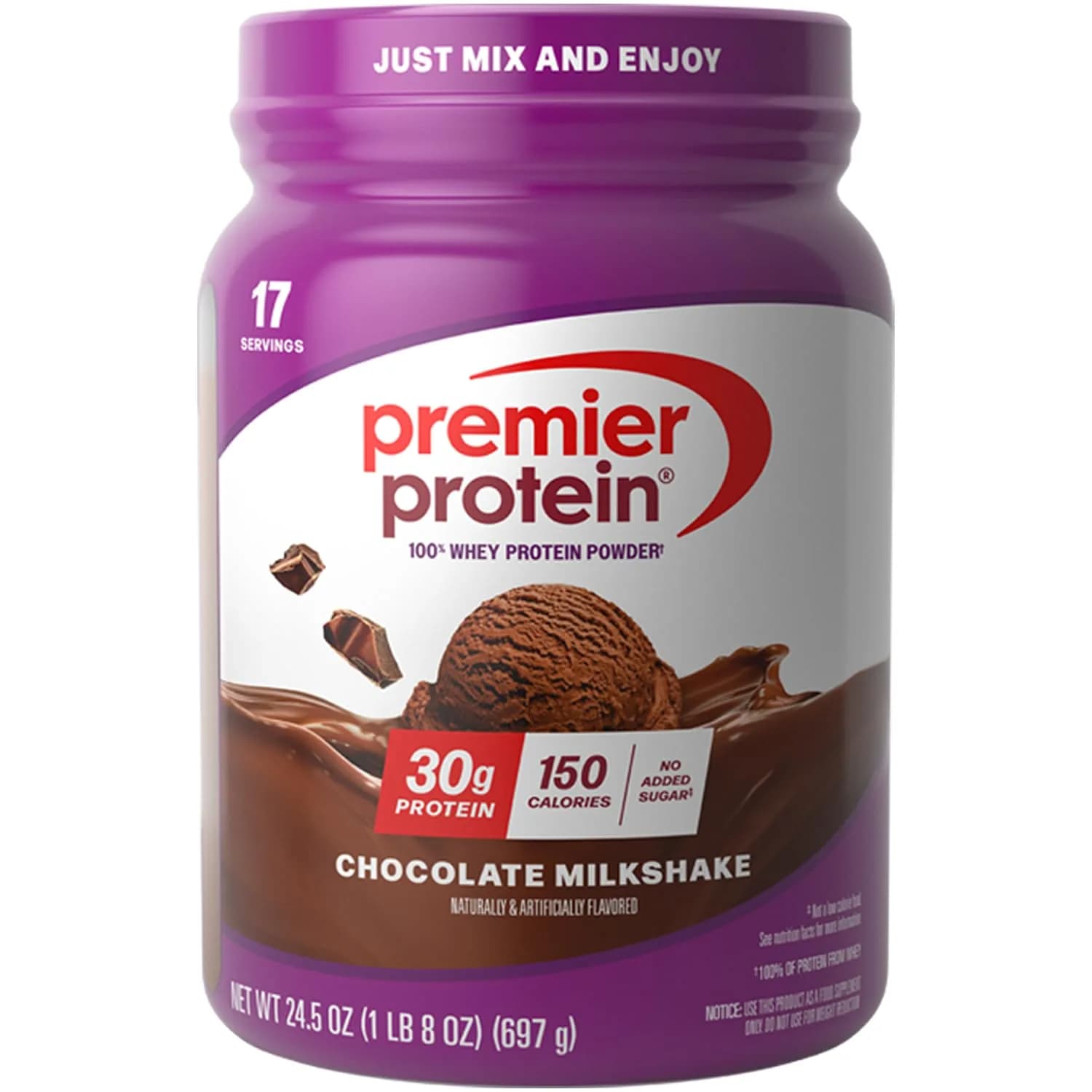 Premier Protein CHOCOLATE MILKSHAKE protein powder tub Whey concentrate 17 servings
