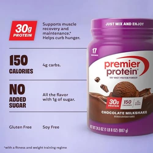 Premier Protein 30g High Protein Powder, 100% Whey, Chocolate, 1.53 lb (694g) | 30g Protein Per Serving thumbnail 2