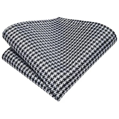 Hi-Tie Mens Black White Houndstooth Silk Necktie Set with Handkerchief & Cufflinks | Elegant Business & Wedding Accessory thumbnail 6