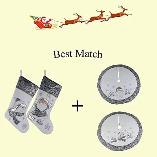 WEWILL Classic White Silvery Christmas Stockings Set of 2 Santa, Snowman Xmas Character Fireplace Hanging Stockings 43.18 cm (17 inch) | Festive Holiday Decor thumbnail 6
