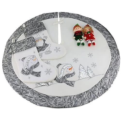 WEWILL Classic White Silvery Christmas Stockings Set of 2 Santa, Snowman Xmas Character Fireplace Hanging Stockings 43.18 cm (17 inch) | Festive Holiday Decor thumbnail 7