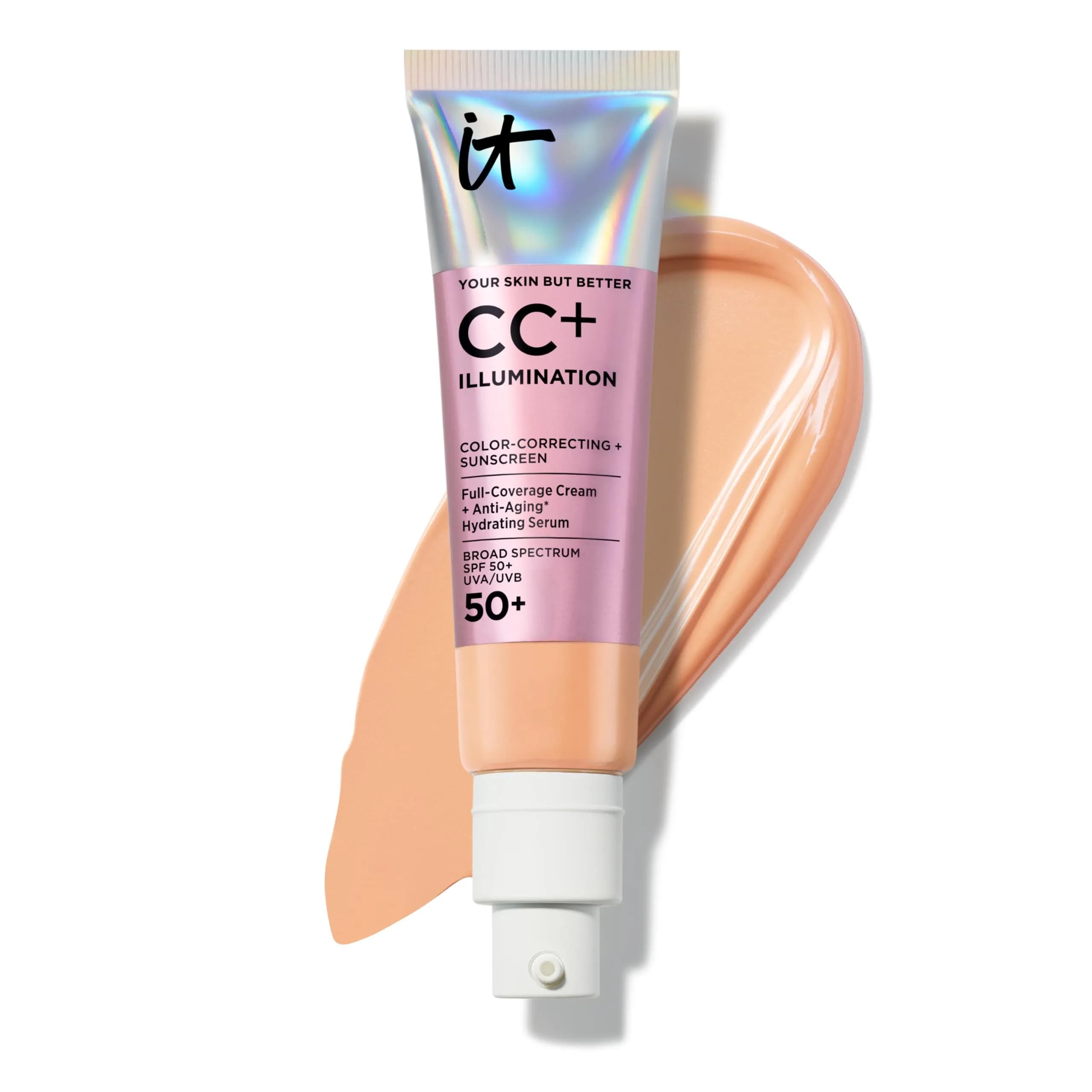 IT Cosmetics CC+ Cream Illumination SPF 50+ Medium Tan 32ml (1.08 fl oz) | Full Coverage Hydrating Serum Foundation