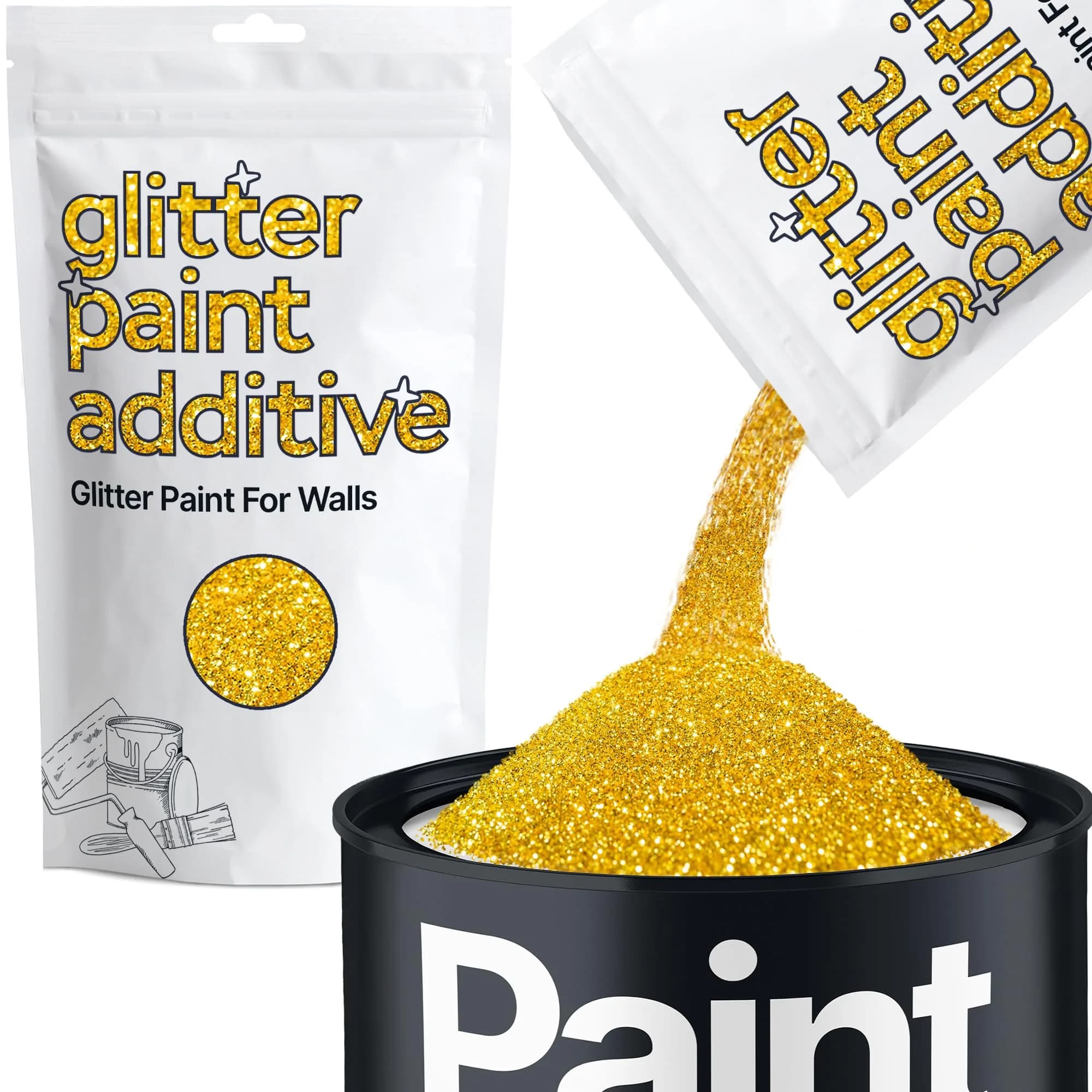 Hemway Gold Glitter Paint Additive for Walls 100g (3.5oz) | Shimmer Effect for Interior & Exterior Surfaces