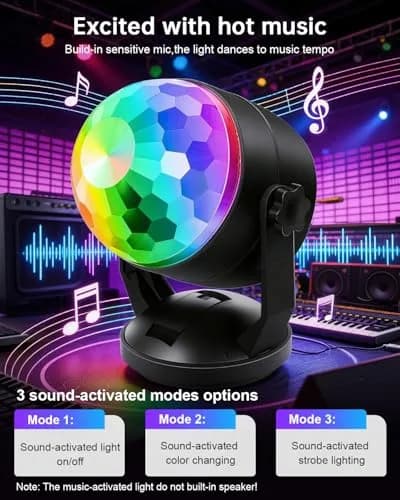 Luditek Portable Disco Ball Party Lights Sound Activated Battery Powered LED Stage Lighting with Remote, 360° Beam Angle | 360 Degree Beam Angle thumbnail 5