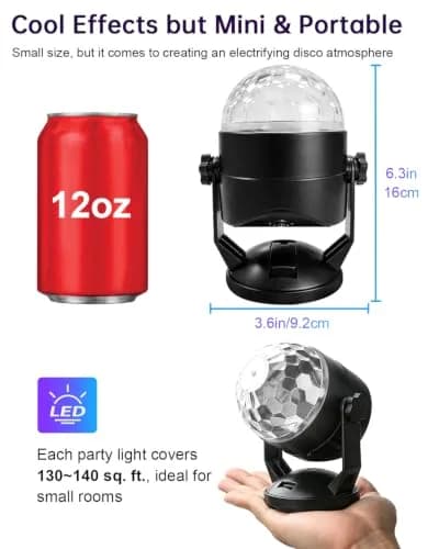 Luditek Portable Disco Ball Party Lights Sound Activated Battery Powered LED Stage Lighting with Remote, 360° Beam Angle | 360 Degree Beam Angle thumbnail 2