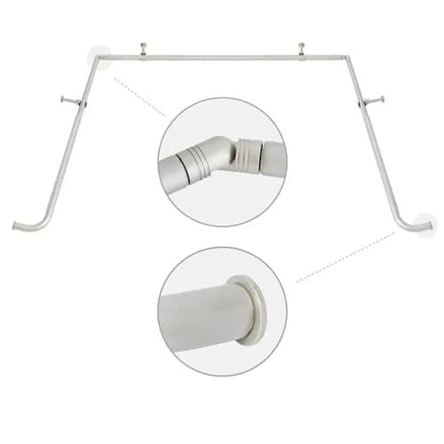 MERIVILLE 1-Inch Bay Window Curtain Rod Set Pewter | Durable Metal, Extendable, Complete System thumbnail 1