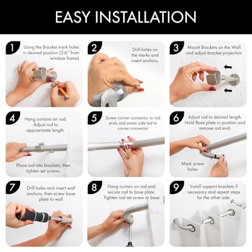 MERIVILLE 1-Inch Bay Window Curtain Rod Set Pewter | Durable Metal, Extendable, Complete System thumbnail 3