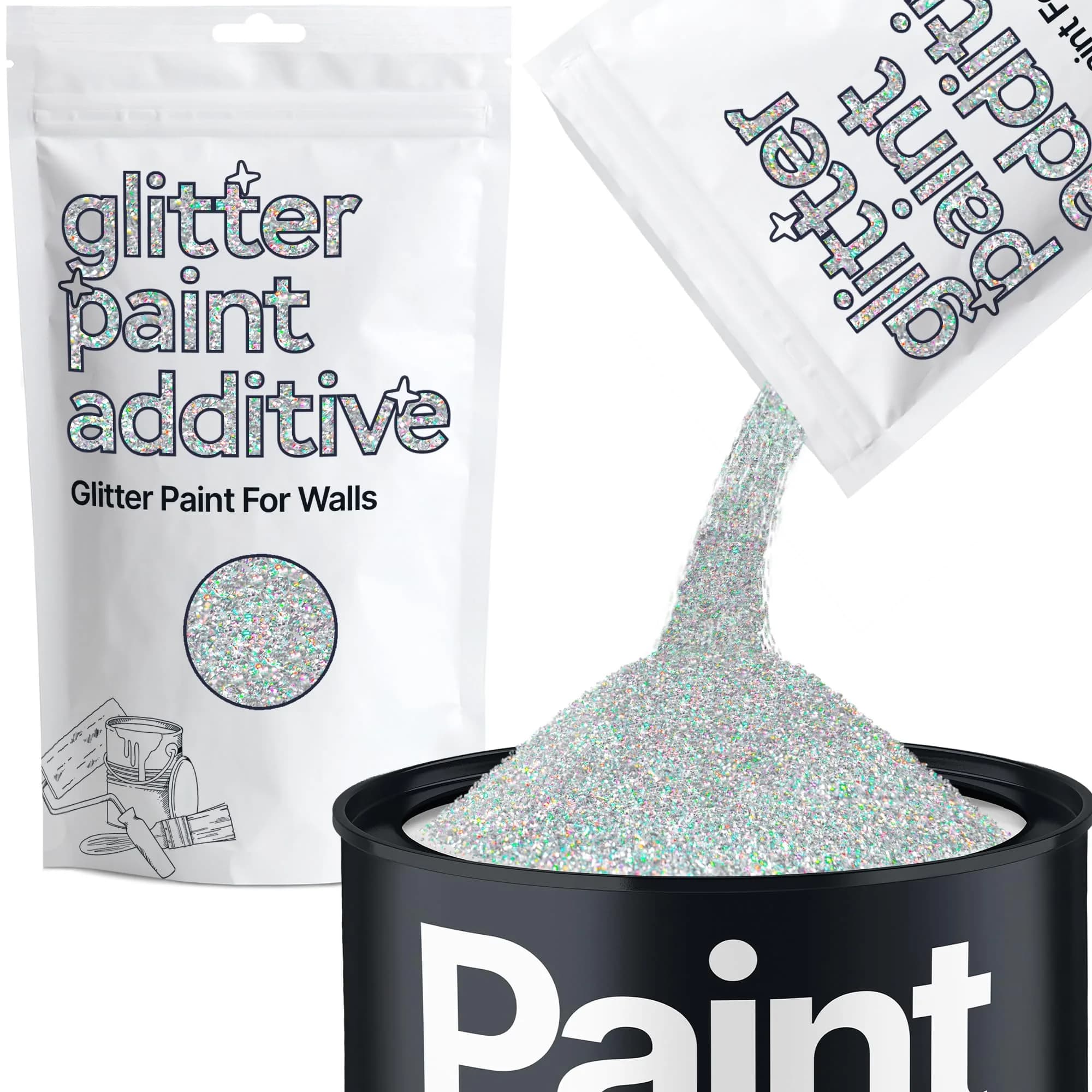 Hemway Silver Holographic Glitter Paint Additive for Walls 100g (3.5oz) | Shimmer Effect for Interior & Exterior Surfaces