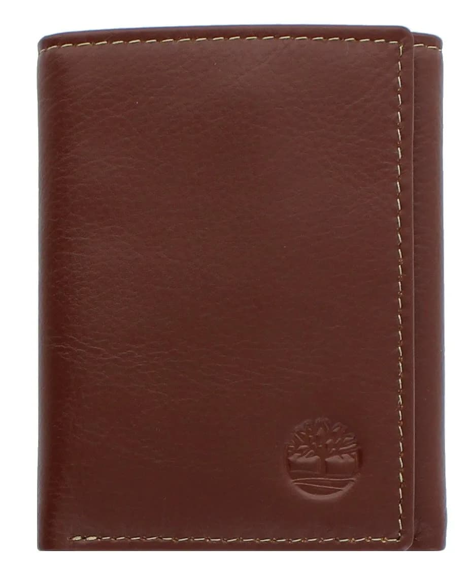 Timberland Men's Leather Trifold Wallet With ID Window Cognac | Genuine Italian Leather, 11 Pockets — Cognac