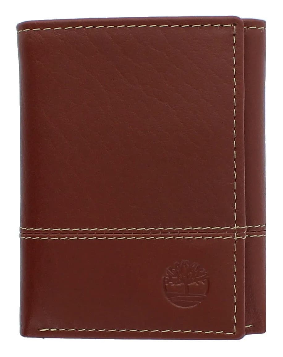 Timberland Men's Genuine Leather RFID Blocking Trifold Wallet Black | 3-inch (7.62 cm) Length — Cognac