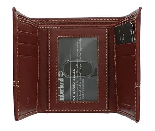 Timberland Men's Genuine Leather RFID Blocking Trifold Wallet Cognac | 10.16cm (4in) x 8.25cm (3.25in) x 1.9cm (0.75in) thumbnail 4