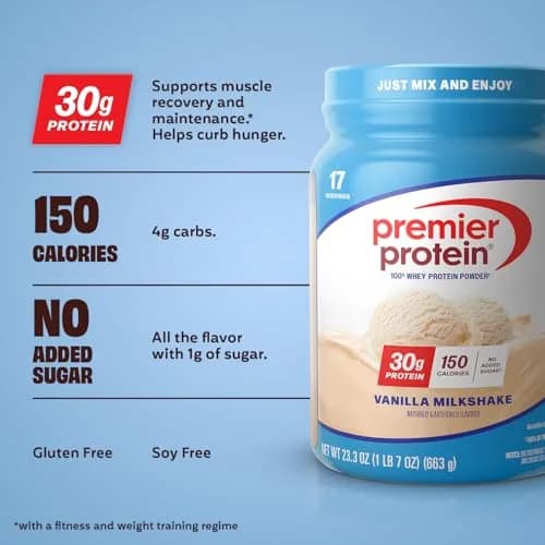 Premier Protein 30g High Protein Powder Vanilla 1.46 lb (662 g) | 100% Whey Protein Isolate & Concentrate for Muscle Recovery thumbnail 2