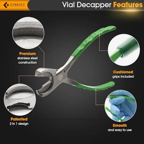 Cynamed Twin Action Decapper Pliers | Easy Crimped Vial Cap Removal, German Stainless Steel, 8mm & 30mm | Professional Lab Tool thumbnail 3