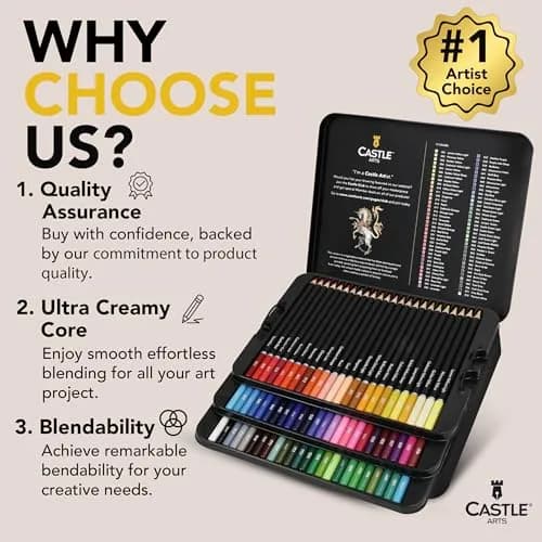 Castle Art Supplies 72 Colored Pencils for Adults - Soft Core Leads | Assorted Colors Writing Instrument thumbnail 2