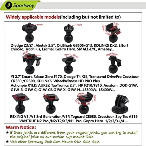 Sportway S30 Pro Dash Cam Suction Mount (2 Gen) 55mm x 75mm | Secure Adjustable View for Most Dash Cams thumbnail 3