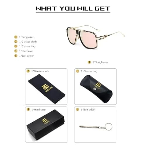 GOBIGER Aviator Sunglasses for Men Retro Fashion Gold/Mirrored Pink Full Frame Stainless Steel | UV400 Protection thumbnail 5