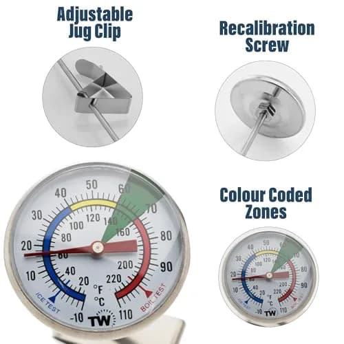 Thermometer World Milk & Coffee Thermometer 165mm Probe | Easy Read Analog Gauge for Steaming Milk, Yogurt, Cheese Making thumbnail 3