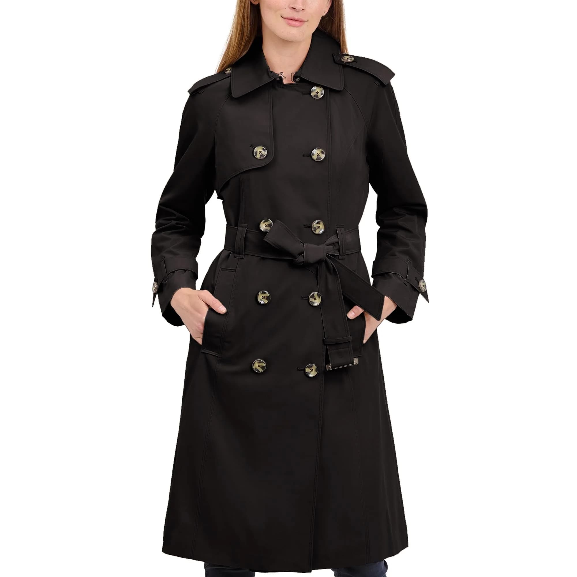 London Fog Womens Double-Breasted Trench Coat X-Small Black | Windproof & Water-Resistant - main product image