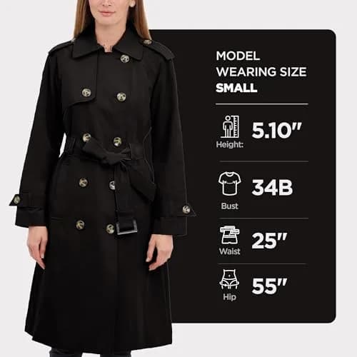 London Fog Womens Double-Breasted Trench Coat X-Small Black | Windproof & Water-Resistant thumbnail 4